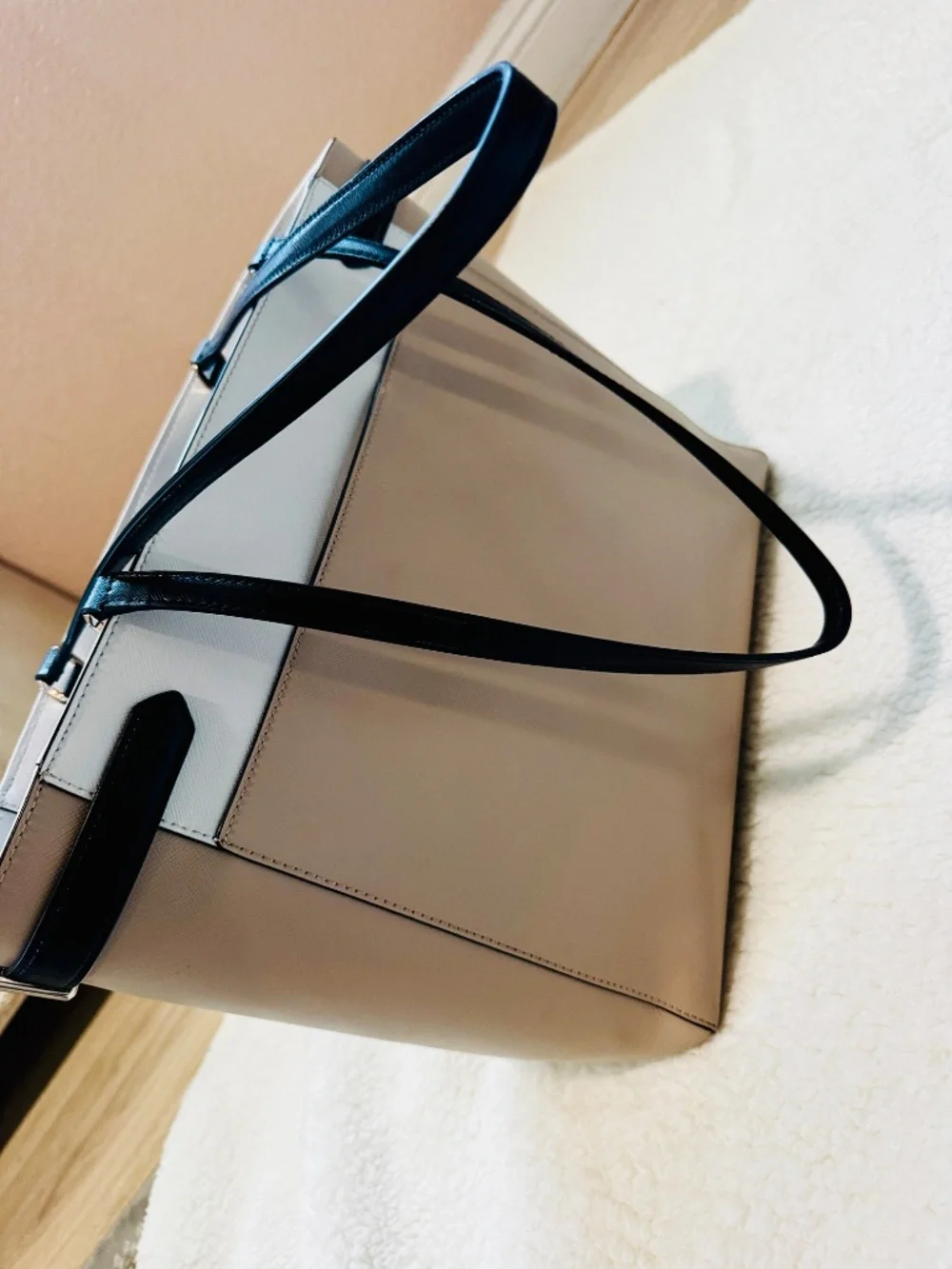 Kate Spade New York Colorblock Leather Tote | Taupe White Black | Work Bag